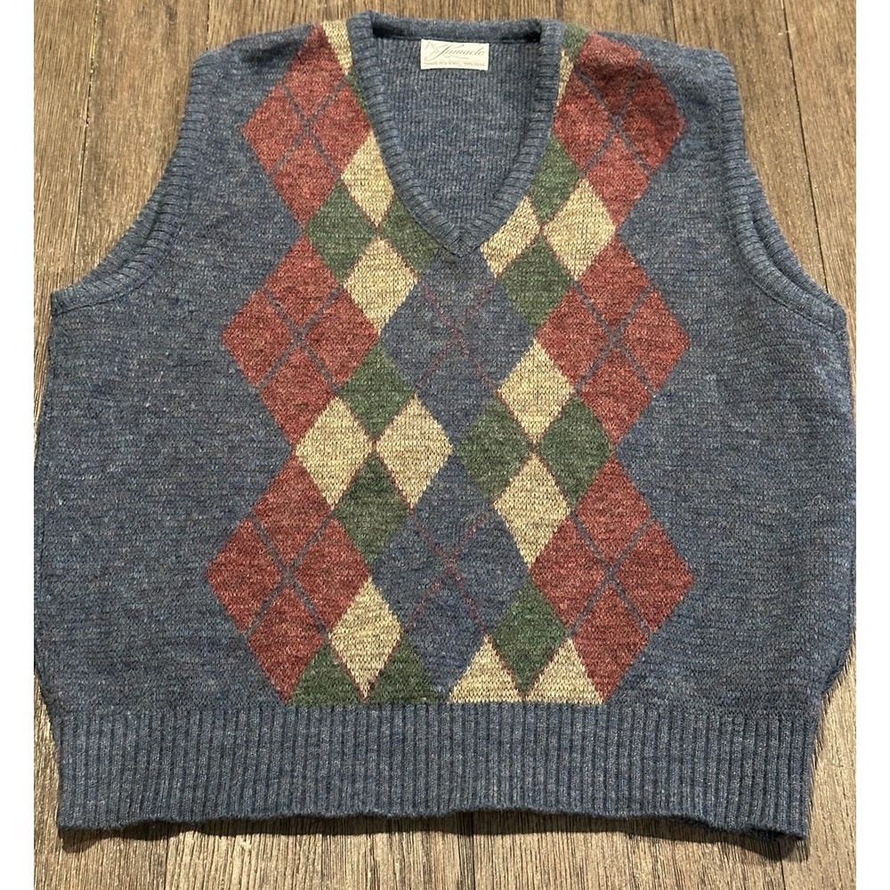 Vintage Pinnacle Sweater Vest Large Wool Blend‎ Diamond Argyle Made in USA